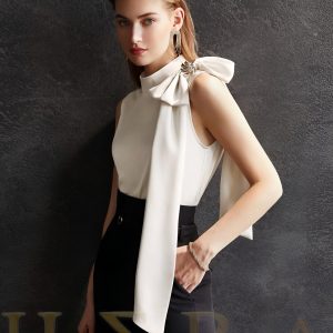 Bow Shoulder Embellished Top