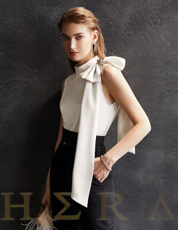 Bow Shoulder Embellished Top