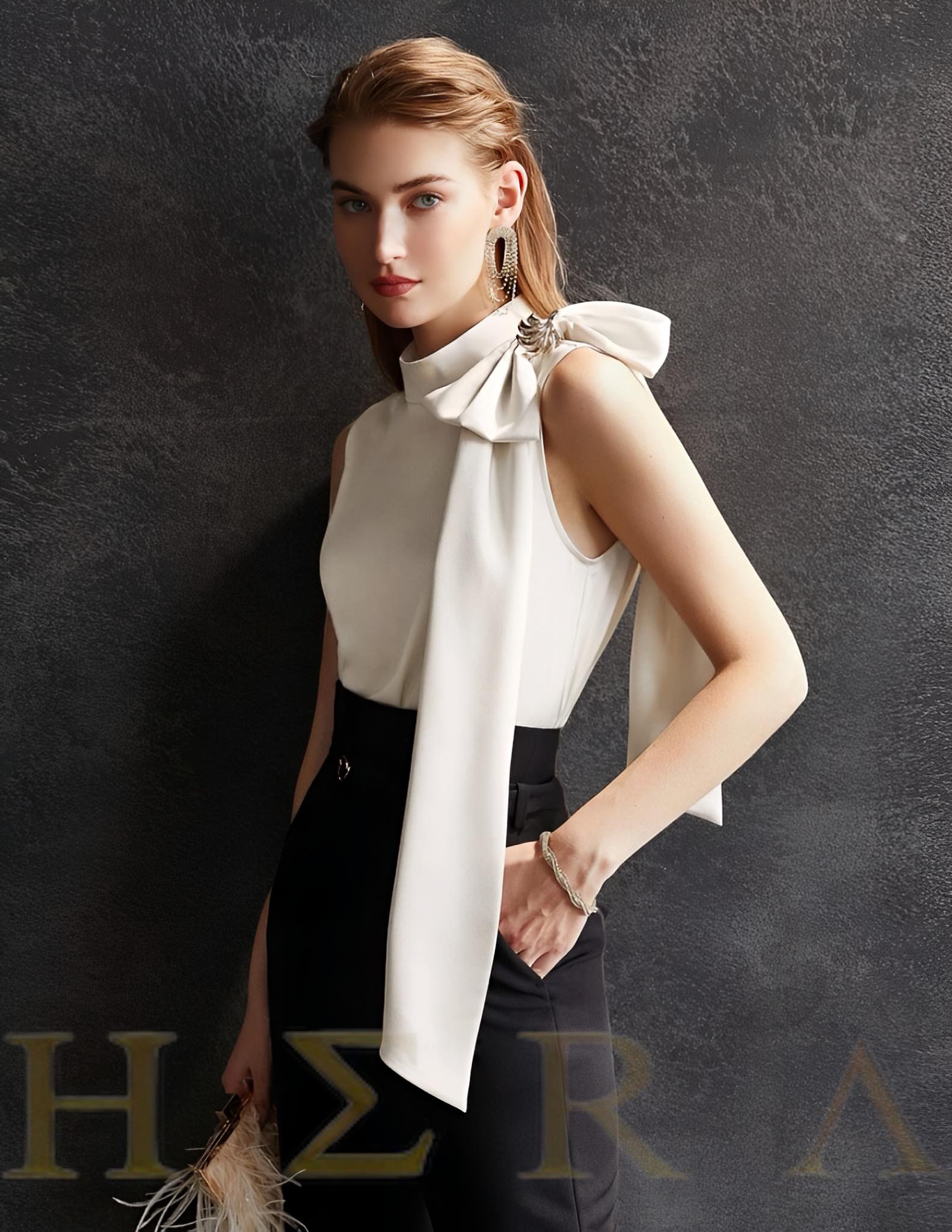 Bow Shoulder Embellished Top