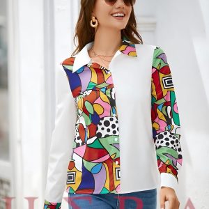 Polka Dot & Geo Print Button Front Shirt