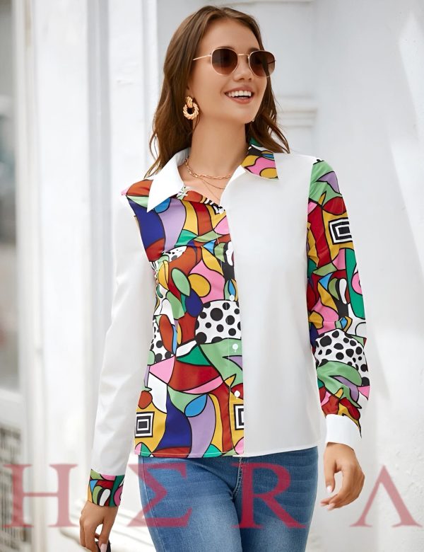 Polka Dot & Geo Print Button Front Shirt