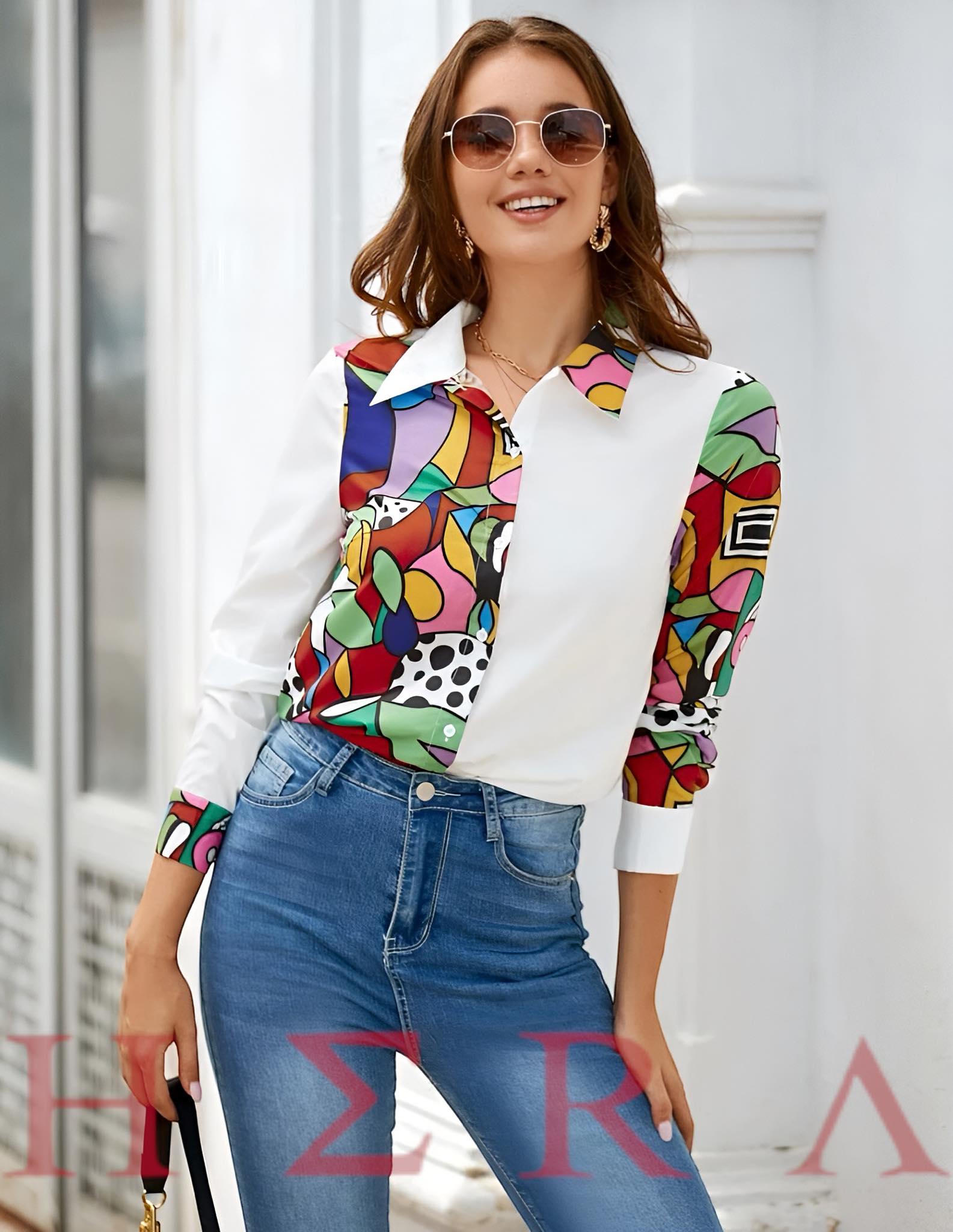 Polka Dot & Geo Print Button Front Shirt - Imagen 6