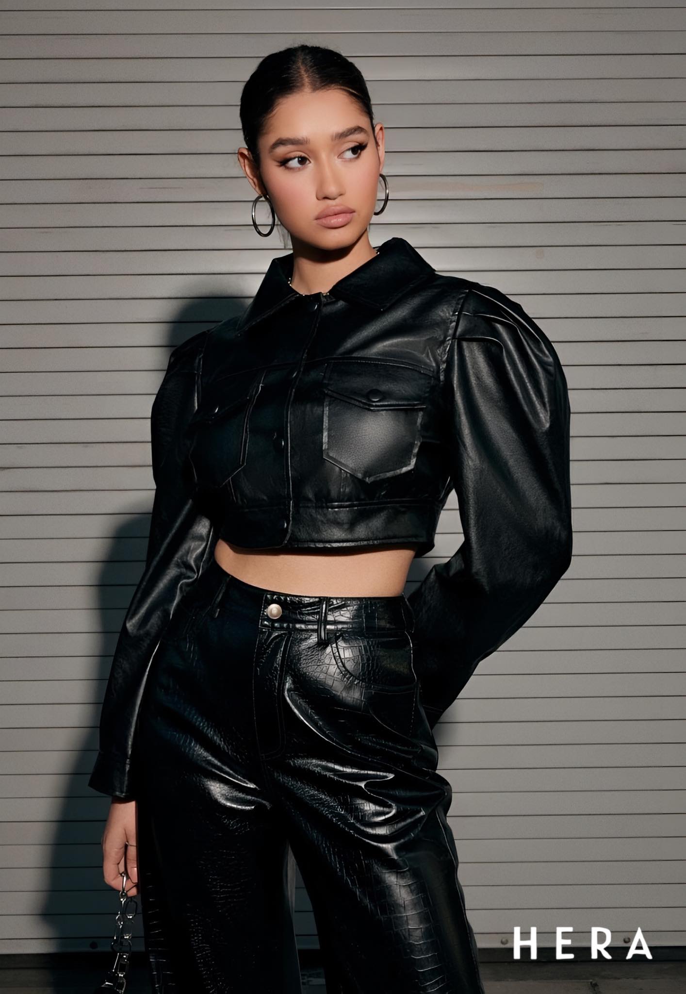 Faux Leather Cropped Trucker Jacket