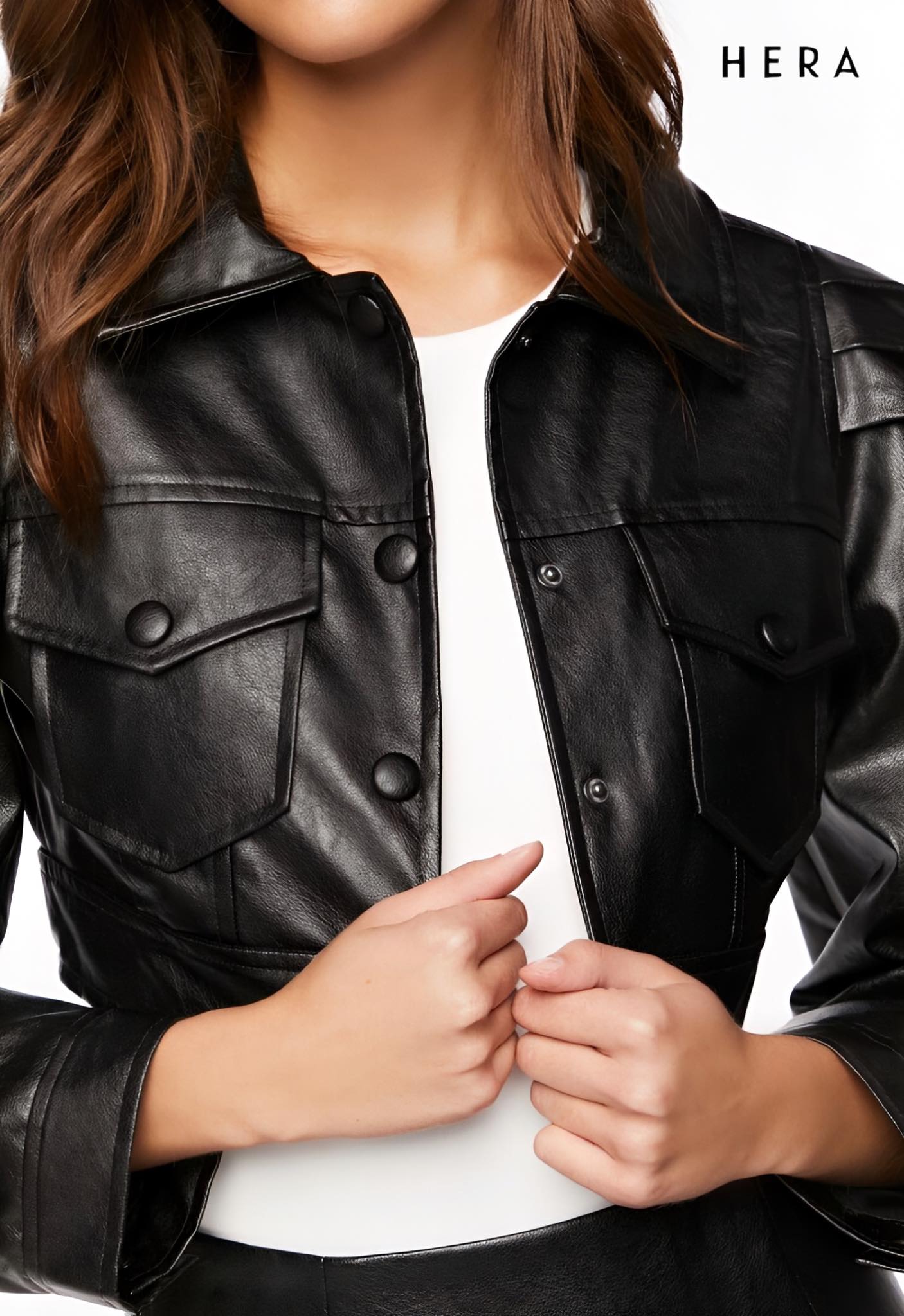 Faux Leather Cropped Trucker Jacket - Imagen 2