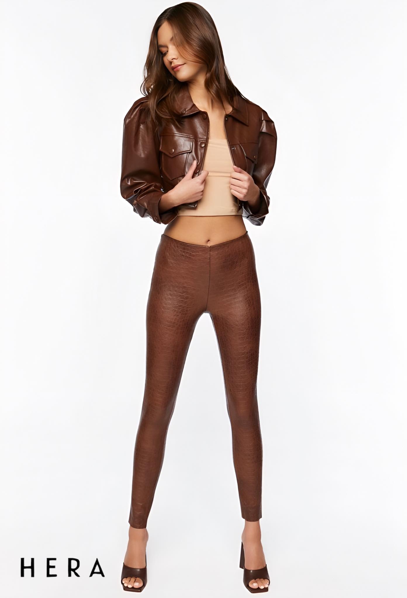 Faux Leather Cropped Trucker Jacket - Imagen 9