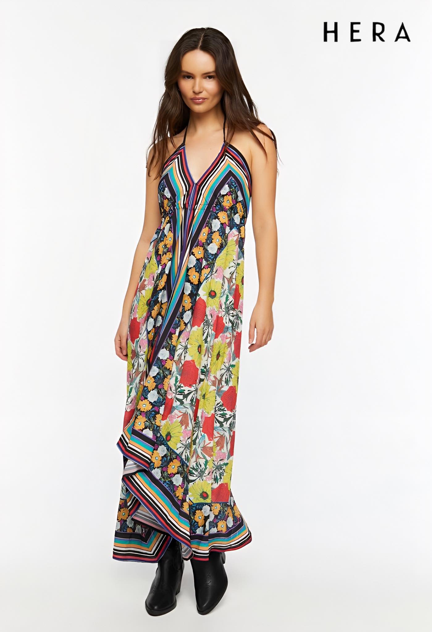 Reworked Floral Striped Halter Midi Dress - Imagen 2