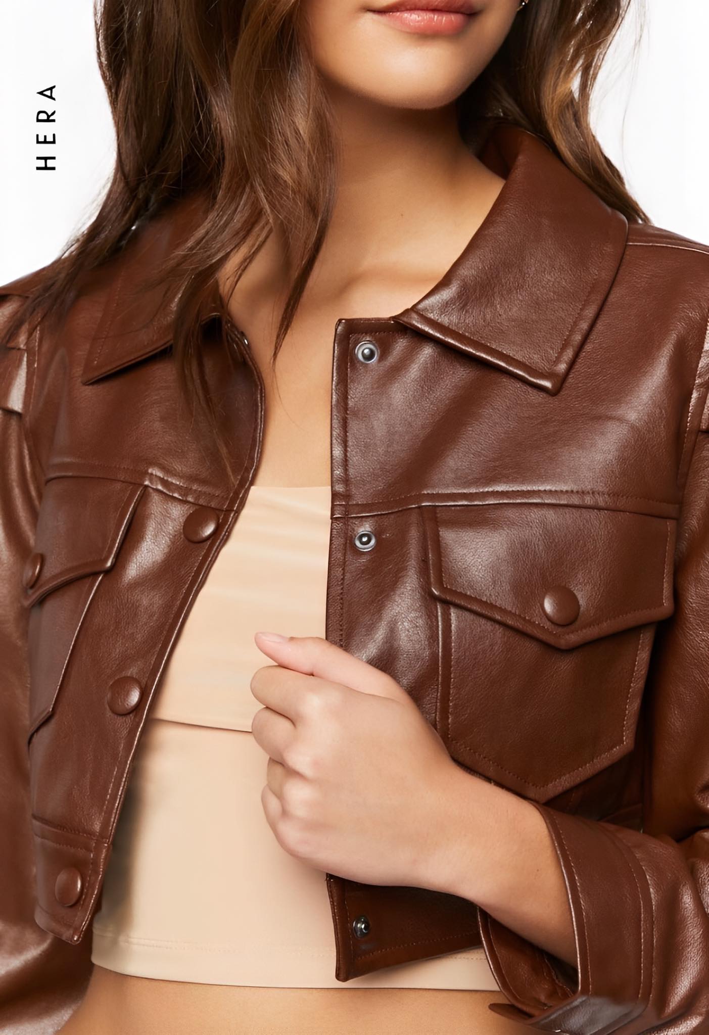Faux Leather Cropped Trucker Jacket - Imagen 10