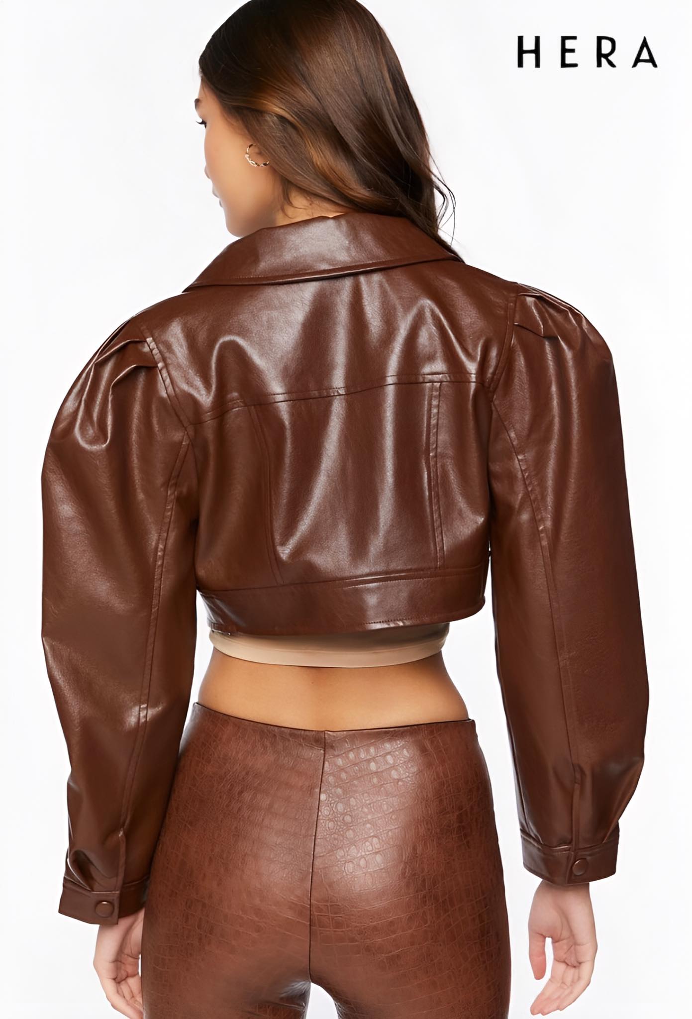 Faux Leather Cropped Trucker Jacket - Imagen 11