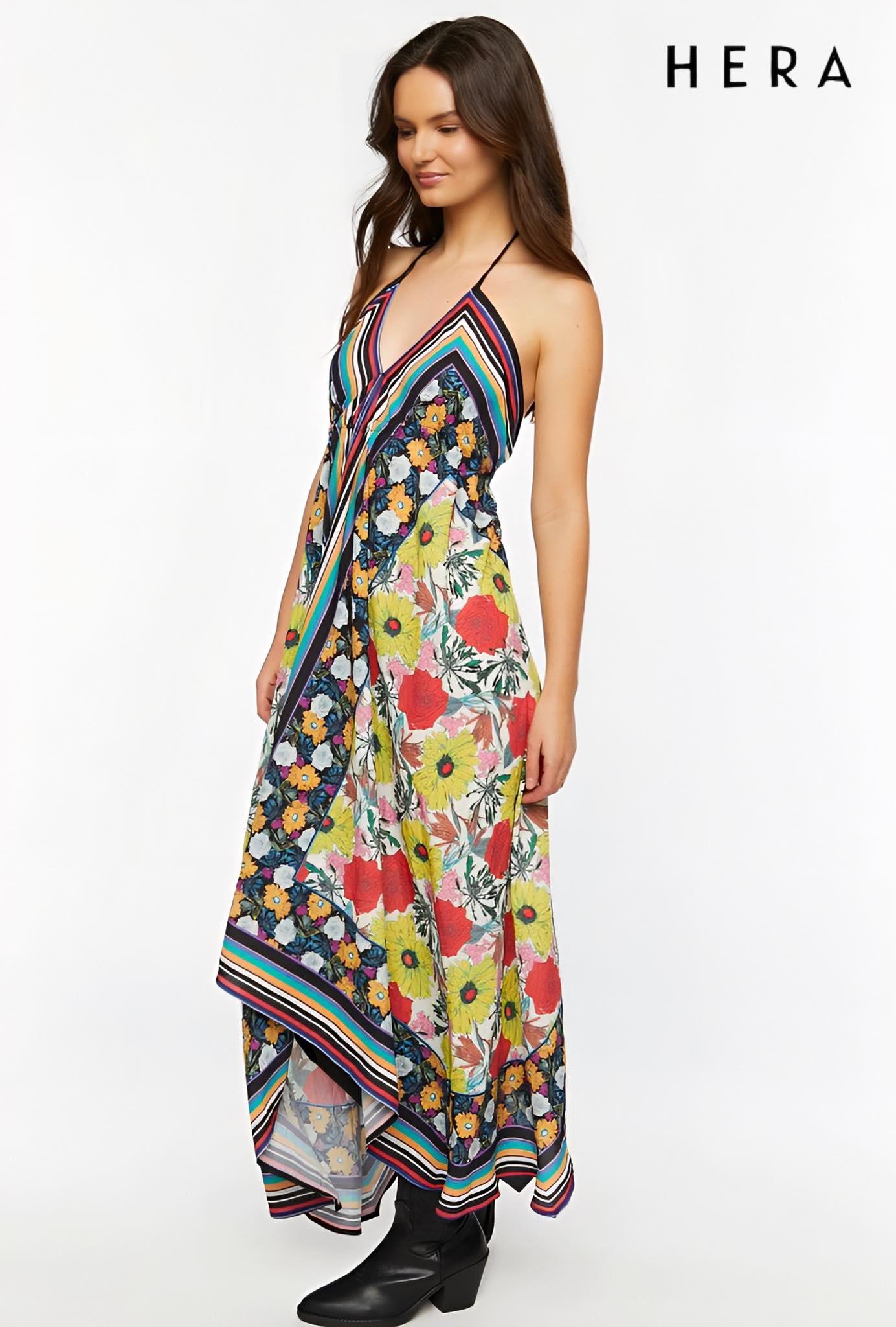Reworked Floral Striped Halter Midi Dress - Imagen 4